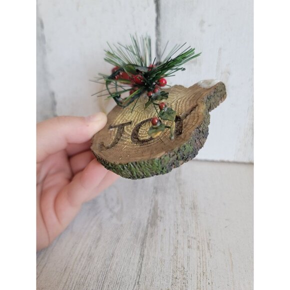 Red cardinal tree stump Joy mistletoe ornament Xmas - Picture 5 of 7